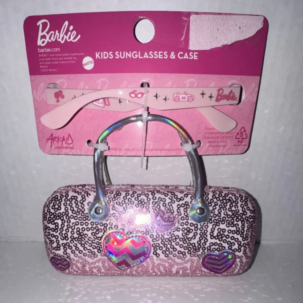 Barbie Heart-Shaped Pink Kids Sunglasses 100% UV Impact Resistant w/ Case